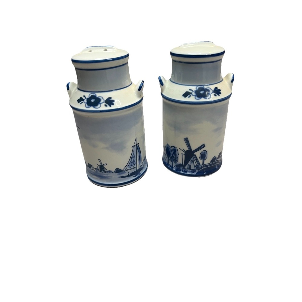 Vintage 1960s Delftsβ Holland Windmill Milk Can Salt & Pepper Shakers